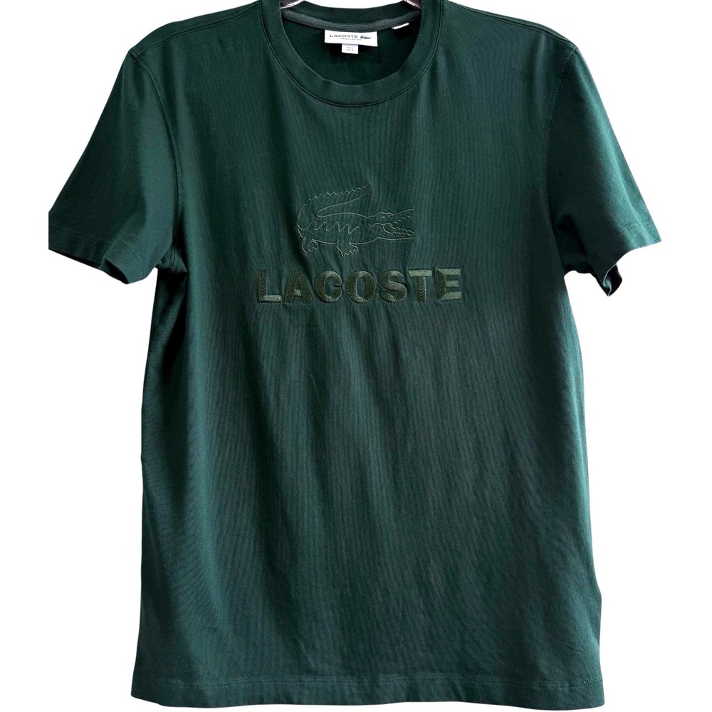 Lacoste Hunter Green T-Shirt Cotton Tee Shirt Embroidered Logo Small FR